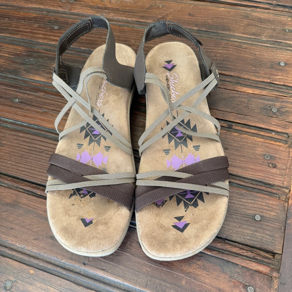 Skechers Womens Memory Foam Strappy Slingback Sandals Brown Tan Purple Size 10